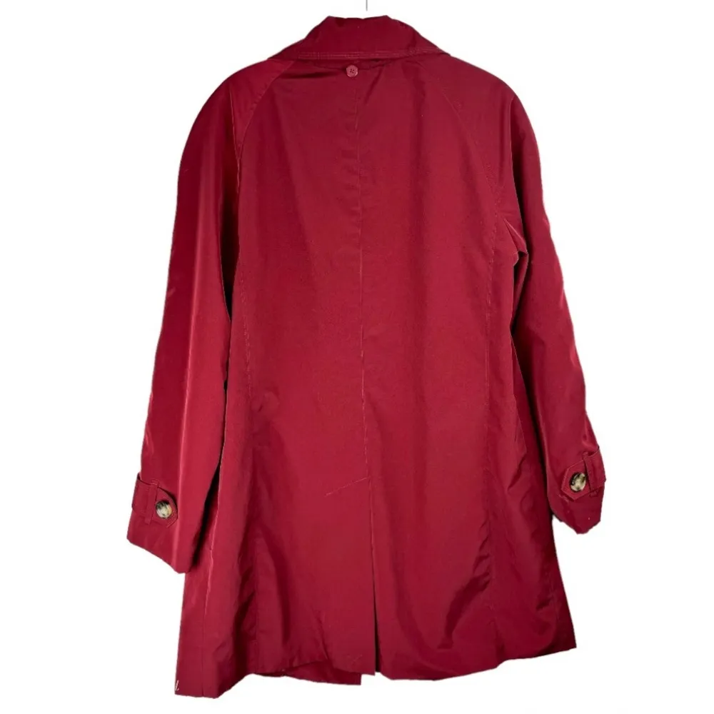 London Fog Red Button Front Trench Coat Jacket Sz Medium Plaid Flannel Lined - Image 2