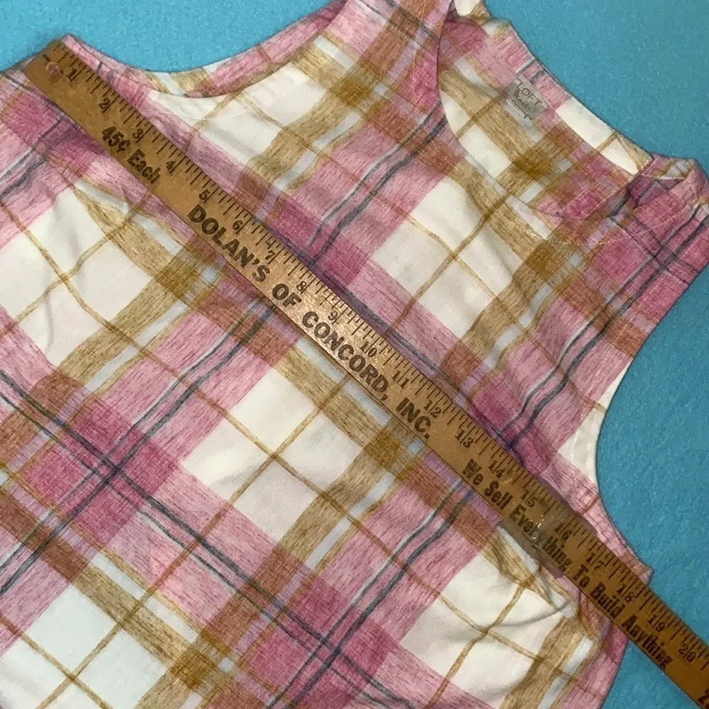 LOFT BEACH tulip style back button snap closure tank plaid soft NEW size S - Image 10