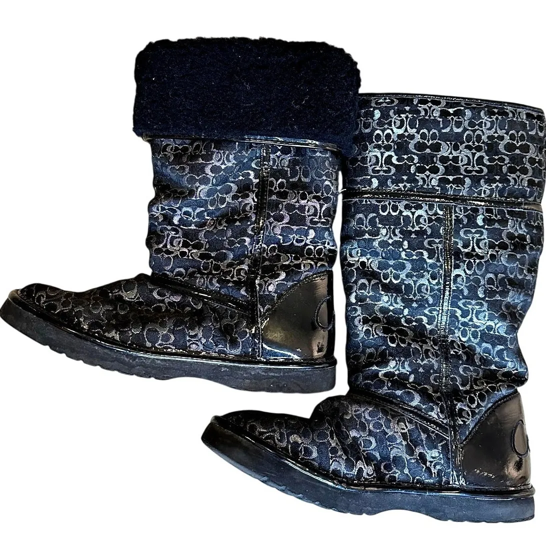 Coach Signature Nikole Womens Sz 7B Black shearling Roll Down Cuff Winter boots - Image 3