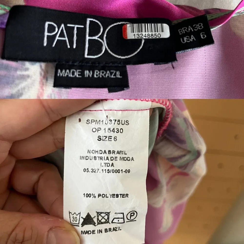 PATBO Grace Floral Dress Satin Puff Sleeve Midi Button Down Influencer US 6 Pink - Image 9