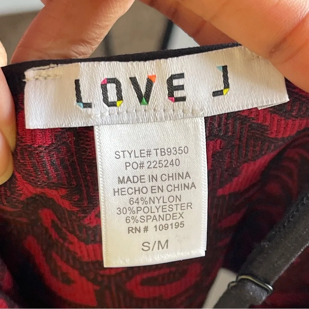 LOVE J | Red Animal Print Ribbed Tank Top Thong Bodysuit Sz S/M - Image 9