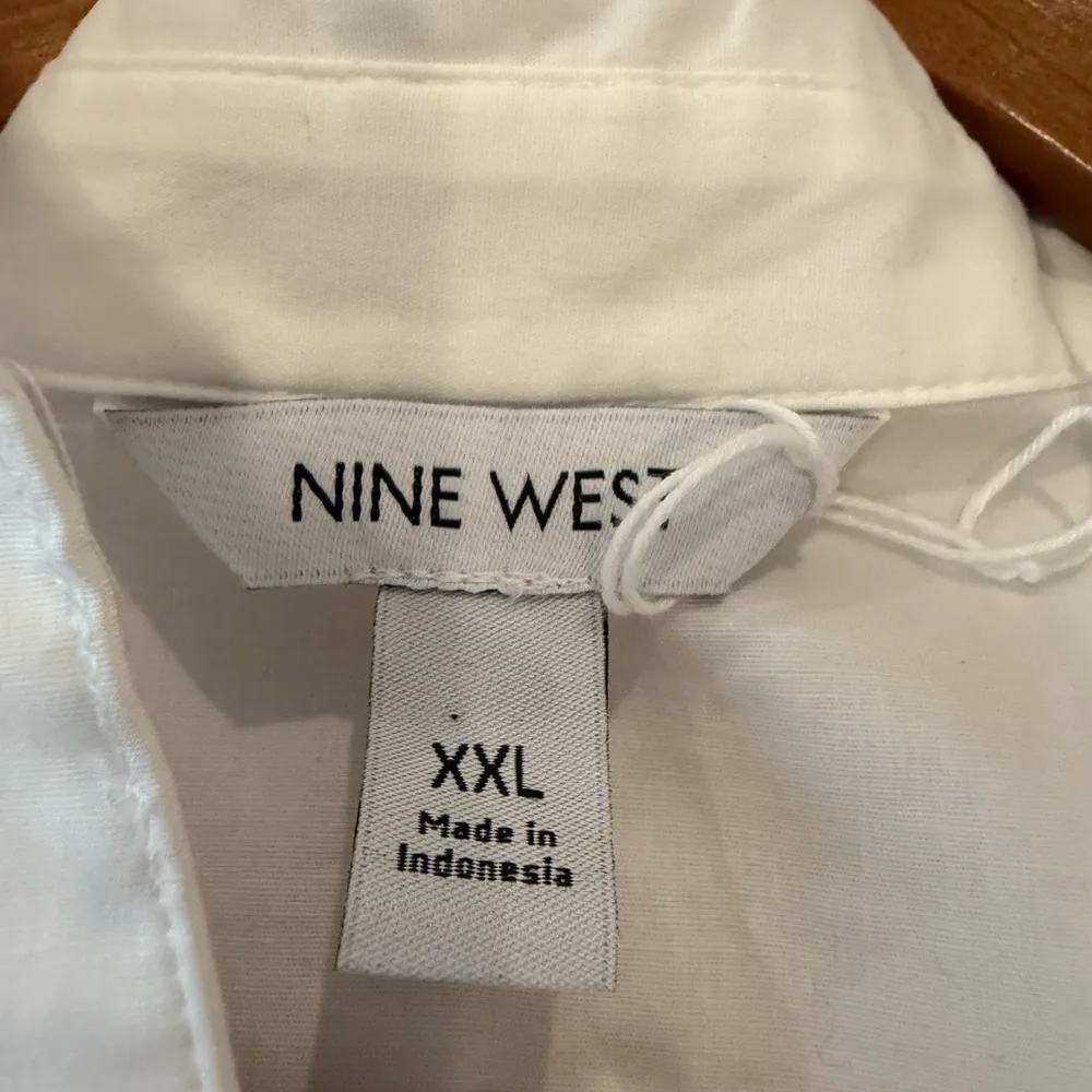 Nine West Solid White Collared Sleeveless Button Down Tie Front Tank Top XXL - Image 6