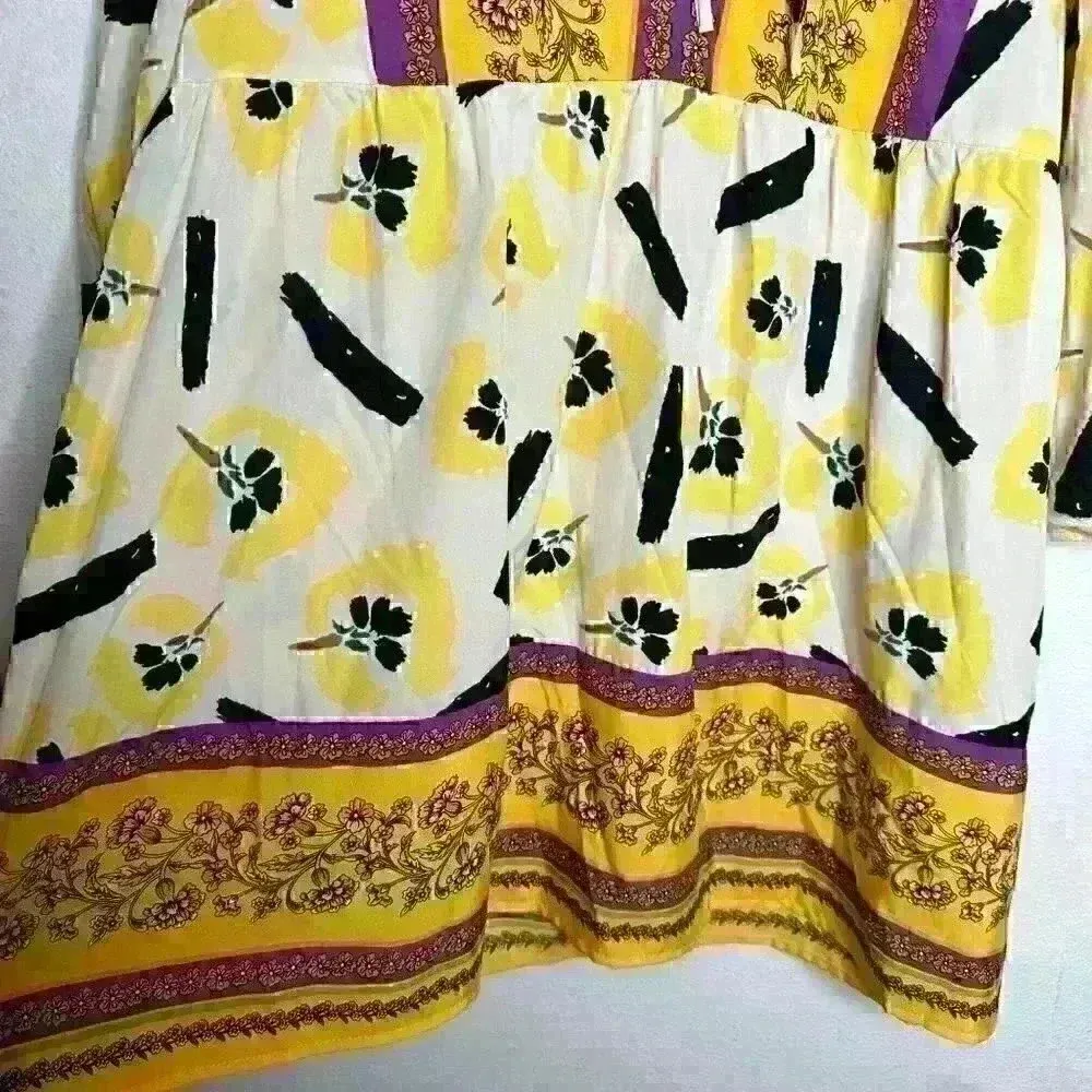 Melloday Boho Colorful Floral Tunic with tie neck Sz‎ L - Image 4