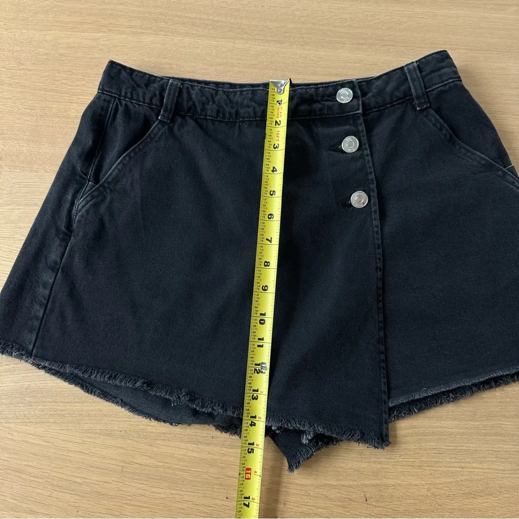 Zara Black Denim 100% Cotton Skort L 3 Button High Rise Indie 90s Shorts Skirt - Image 8