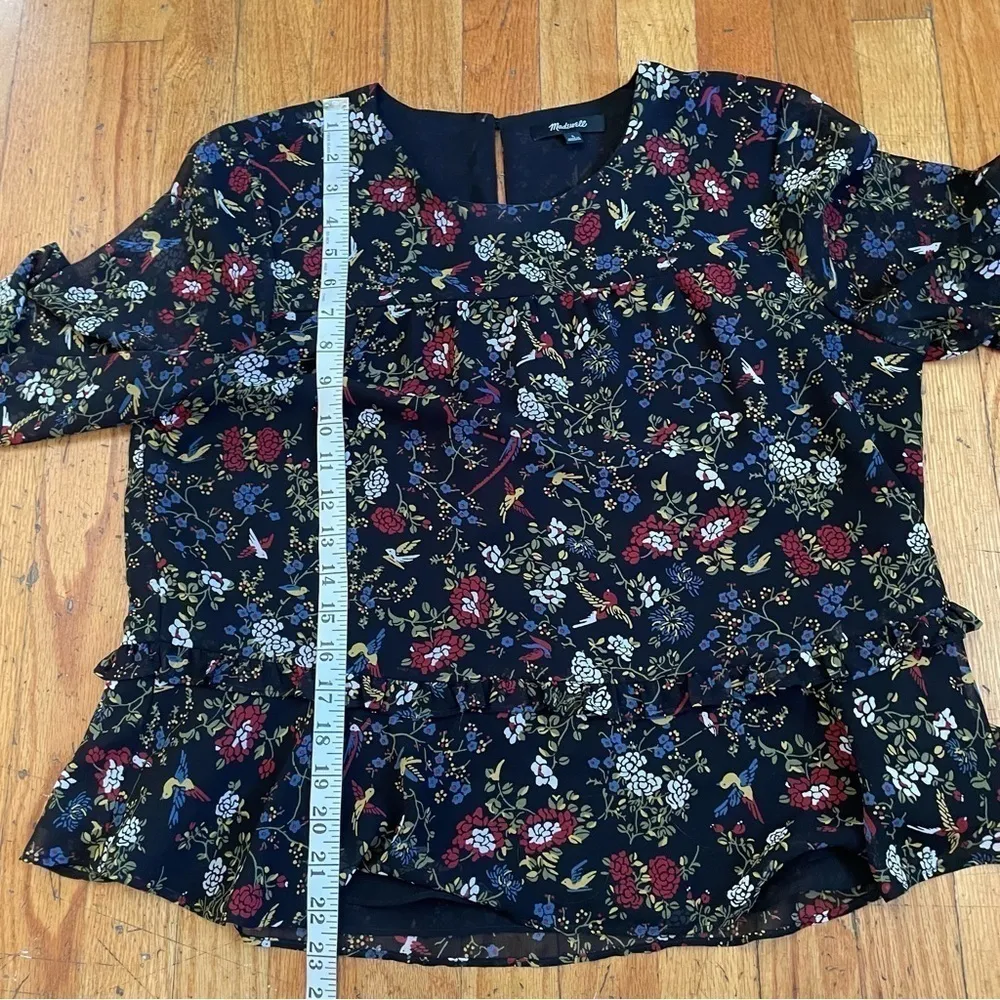 Madewell Black Floral Balloon Sleeve Blouse Size Large - Image 5