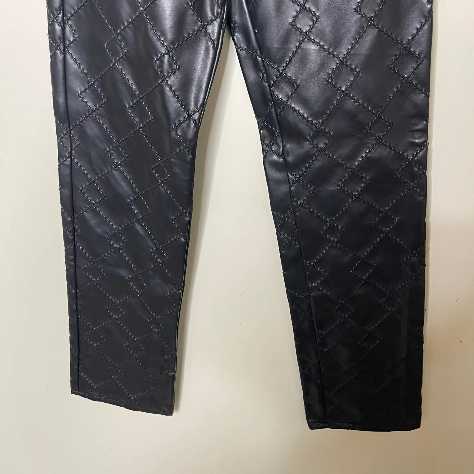 Iceberg ice jeans faux leather black quilted straight leg pants sz 29 - Image 3