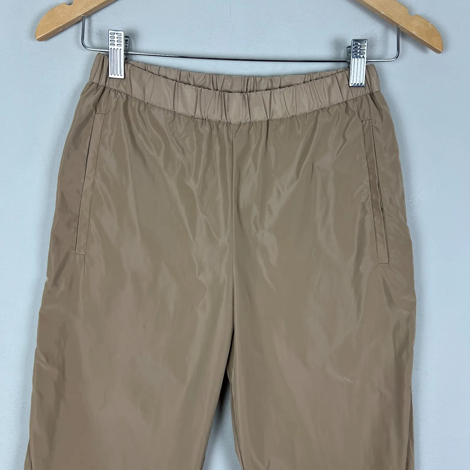 Ottod`Ame 36 IT Pants Womens XXS Tan Tapered Leg Pull On Sheen Ankle Crop Pocket Brown - Image 2