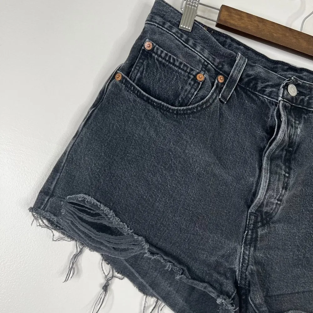 Levi's 501 Black Destroyed Frayed Denim Shorts - Image 3