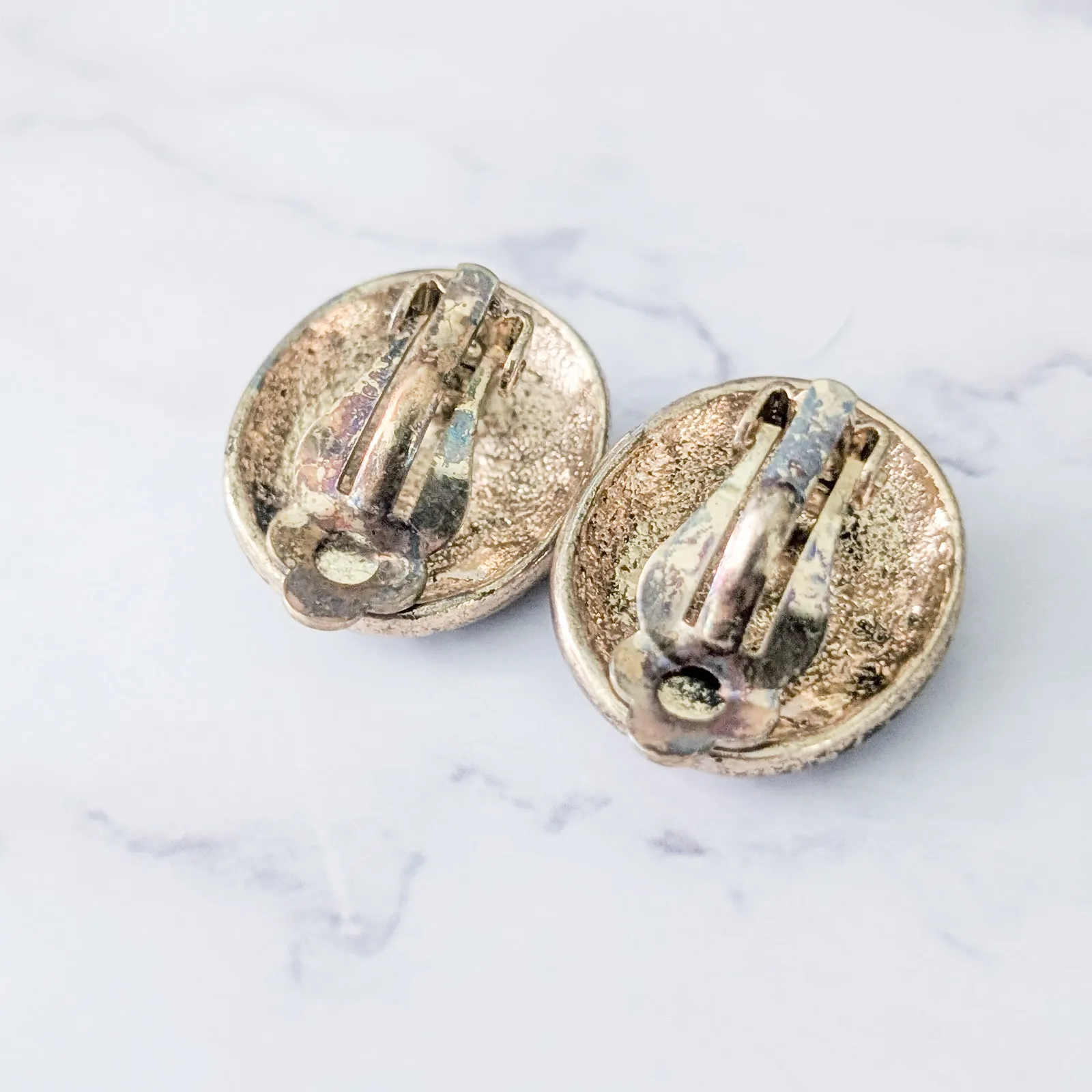 Vintage Clip On Earrings Statement Ornate Gold Tone & Silver Tone Oval - Image 7