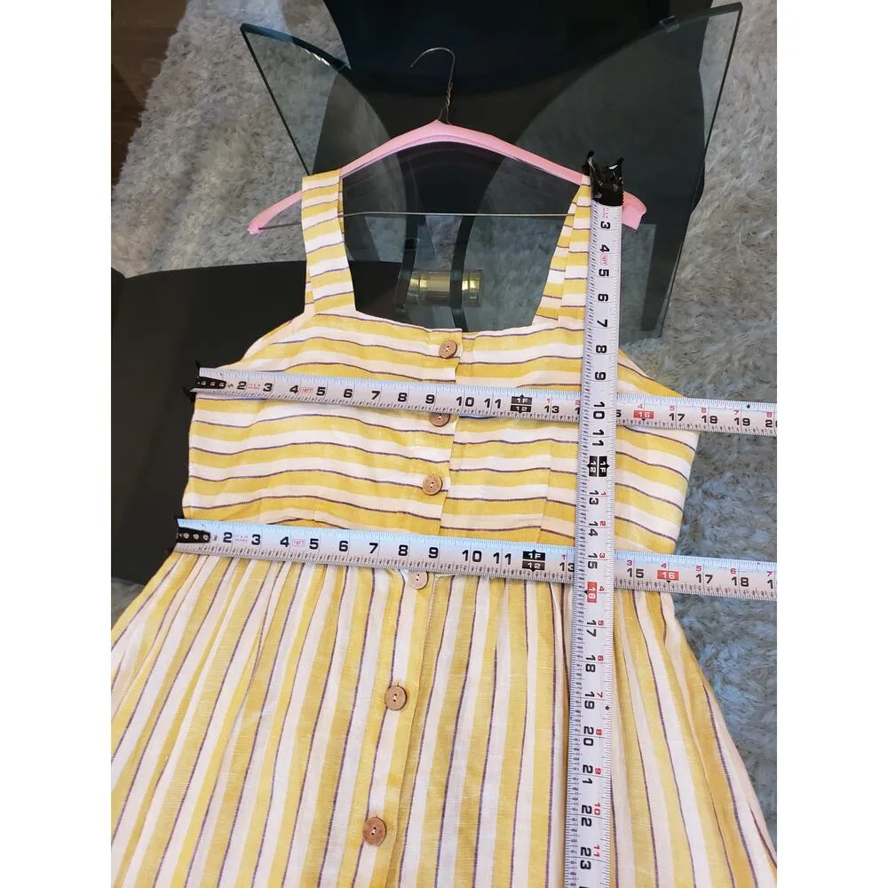 Rachel Zoe Long Maxi Dress Womens 6 Yellow Striped Linen Wide Strap Button Front - Image 8