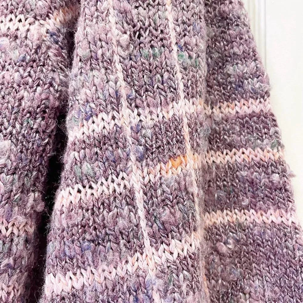 Vintage 80s Puff Sleeve Sweater Purple Nubby Marled Windowpane Size Small Medium - Image 9