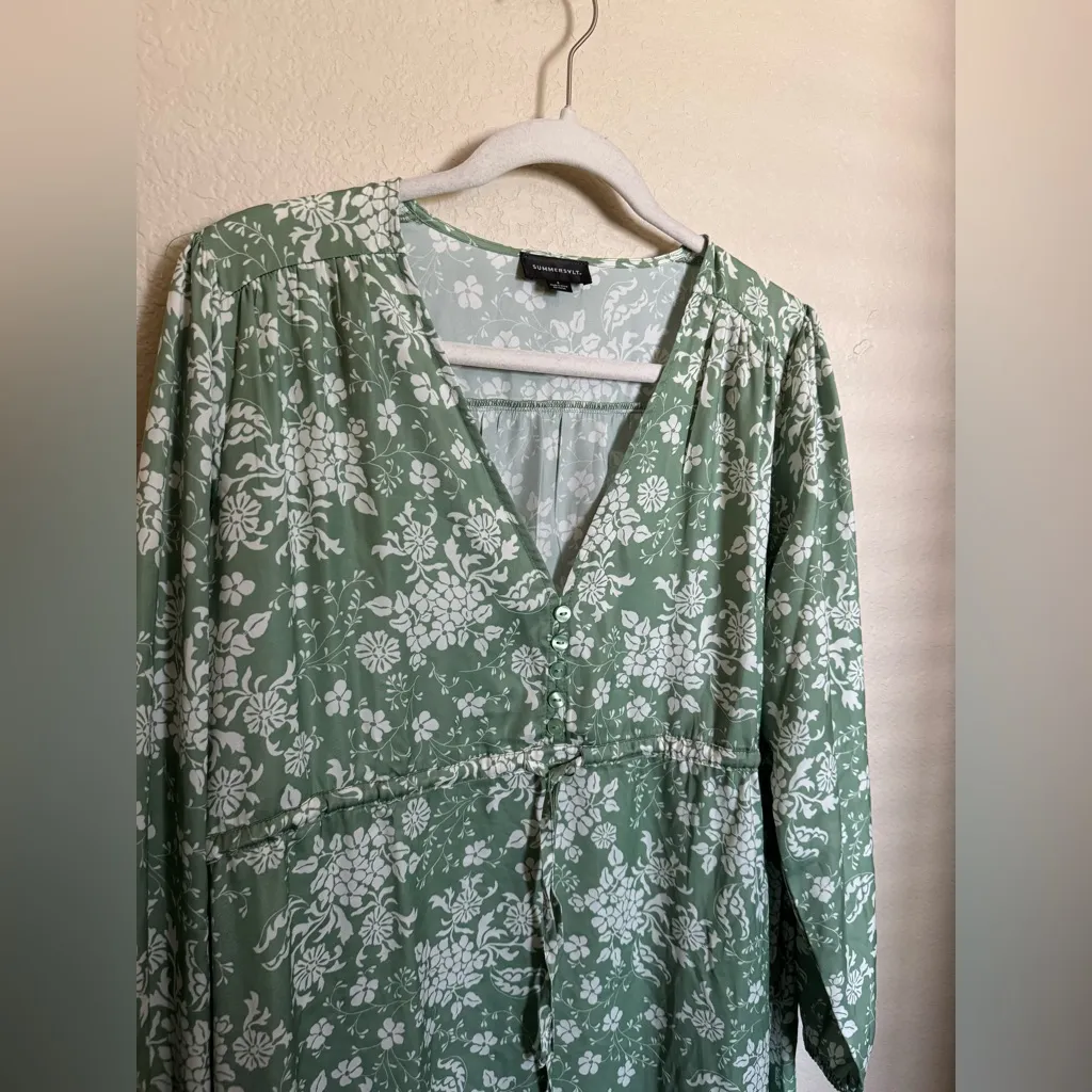Summersalt dress cinched waist caftan Sz Small‎ NEW green floral cover up - Image 4