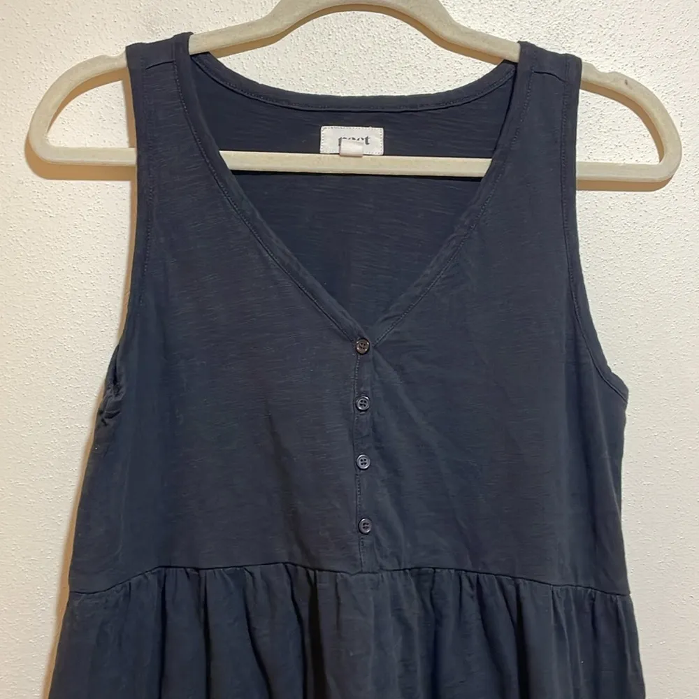 Pact Relaxed Slub Knit Organic Cotton Henley Tank Midi Dress Black Size Small - Image 6