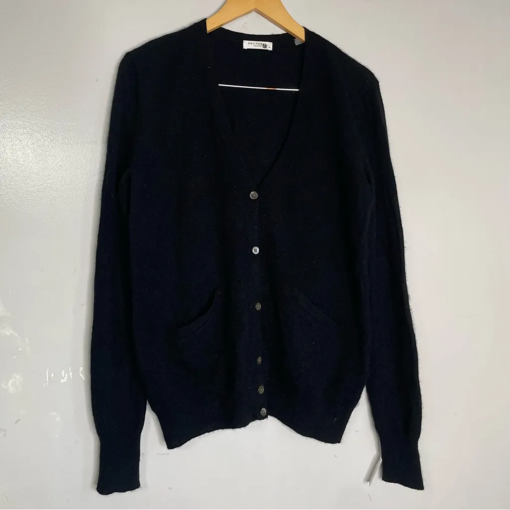 Equipment Sullivan Cashmere Black Button‎ V Neck Cardigan Size Medium - Image 3