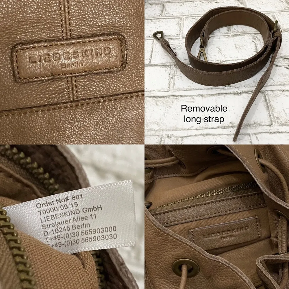 LIEBESKIND Berlin Debby Laser Taupe Nude Leather Drawstring Bucket Bag - Image 7