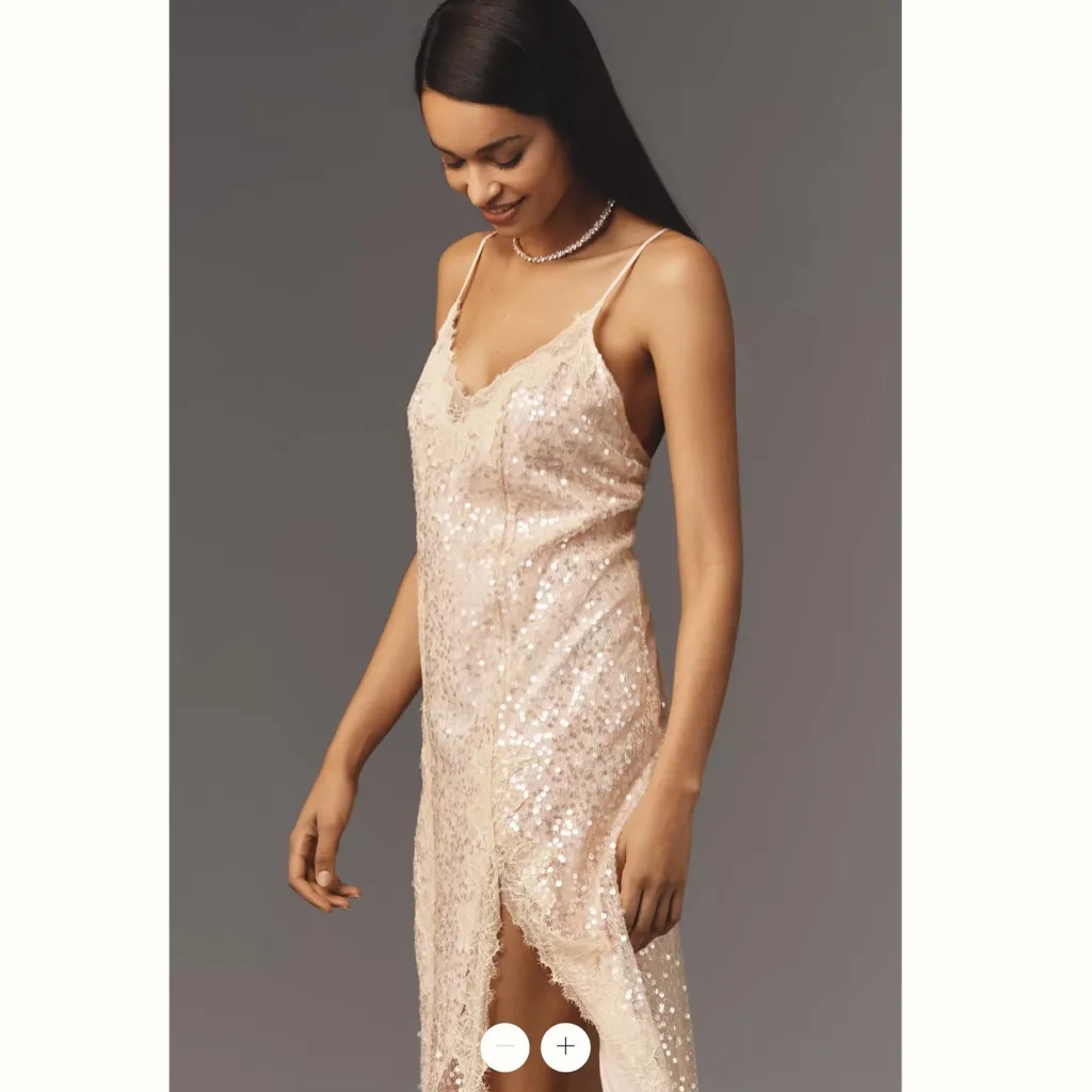 Anthropologie En Elly Sleeveless V-Neck Lace Sequin Slip Midi Dress - Image 3