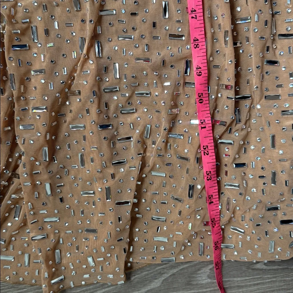 NEW Oh Polly Antonella Sheer Embellished Scoop Neck Evening Gown in Almond 6 - Image 12