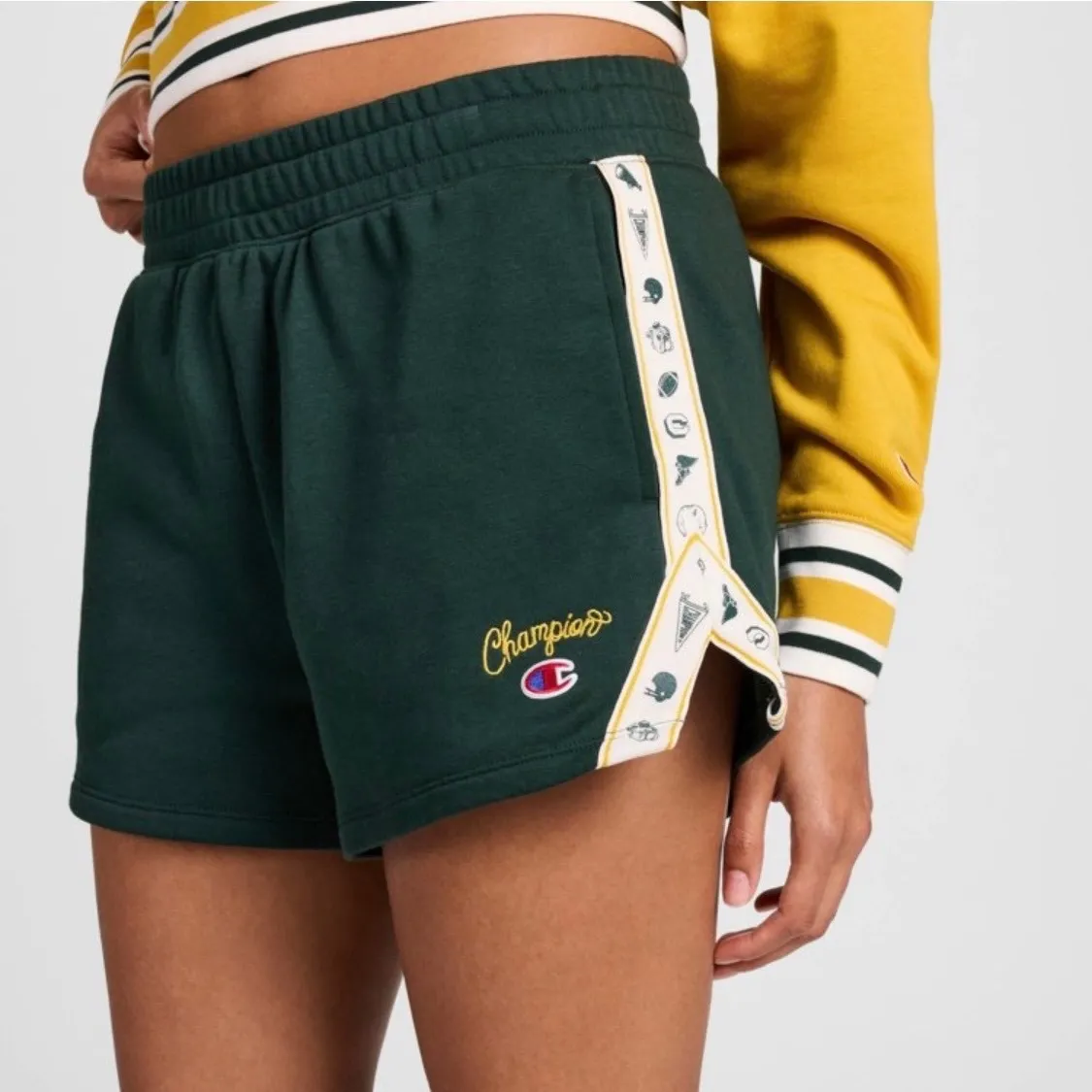 Champion Green Athletic Shorts with Iconic Logo Tape Women Size XL - Image 4