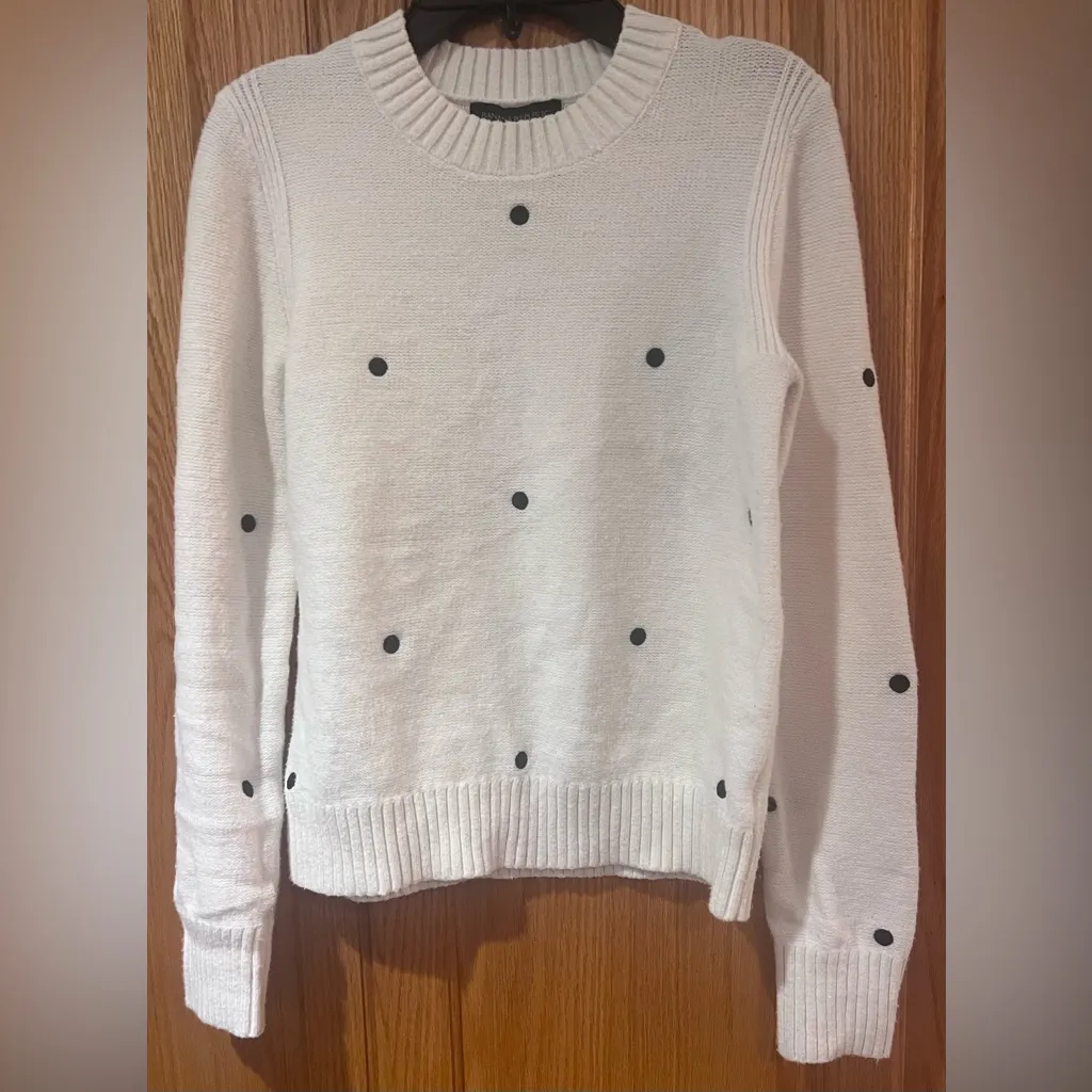 Banana Republic‎ Supersoft Ivory Cotton Sweater Embroidered Black Polka Dots XS - Image 2