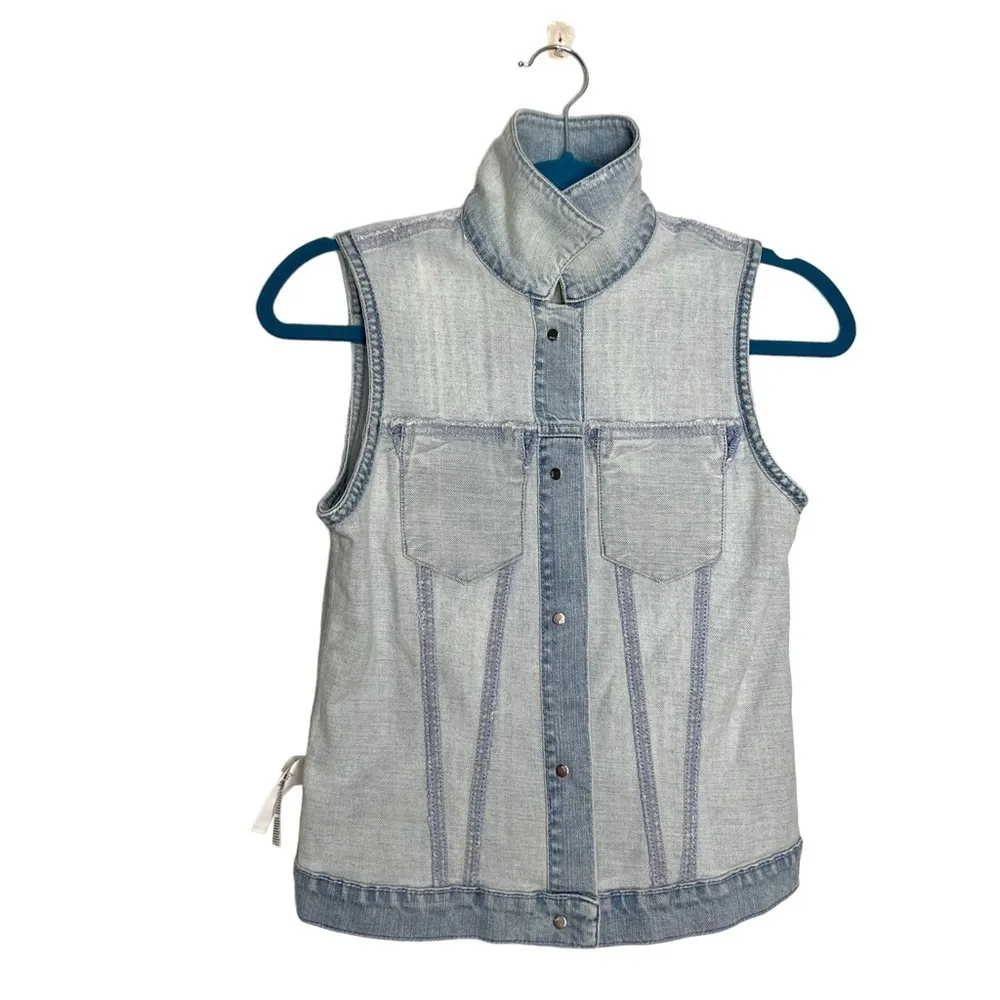 GAP Factory Light Acid Bleach Wash Denim Jean Vest Blue Size XS - Image 12