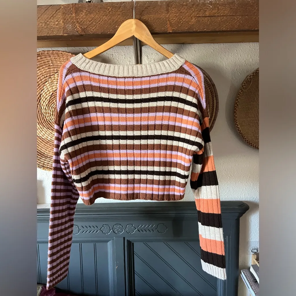 BDG Urban Outfitters Mixed Stripe V-Neck Cropped Sweater XS - Image 8