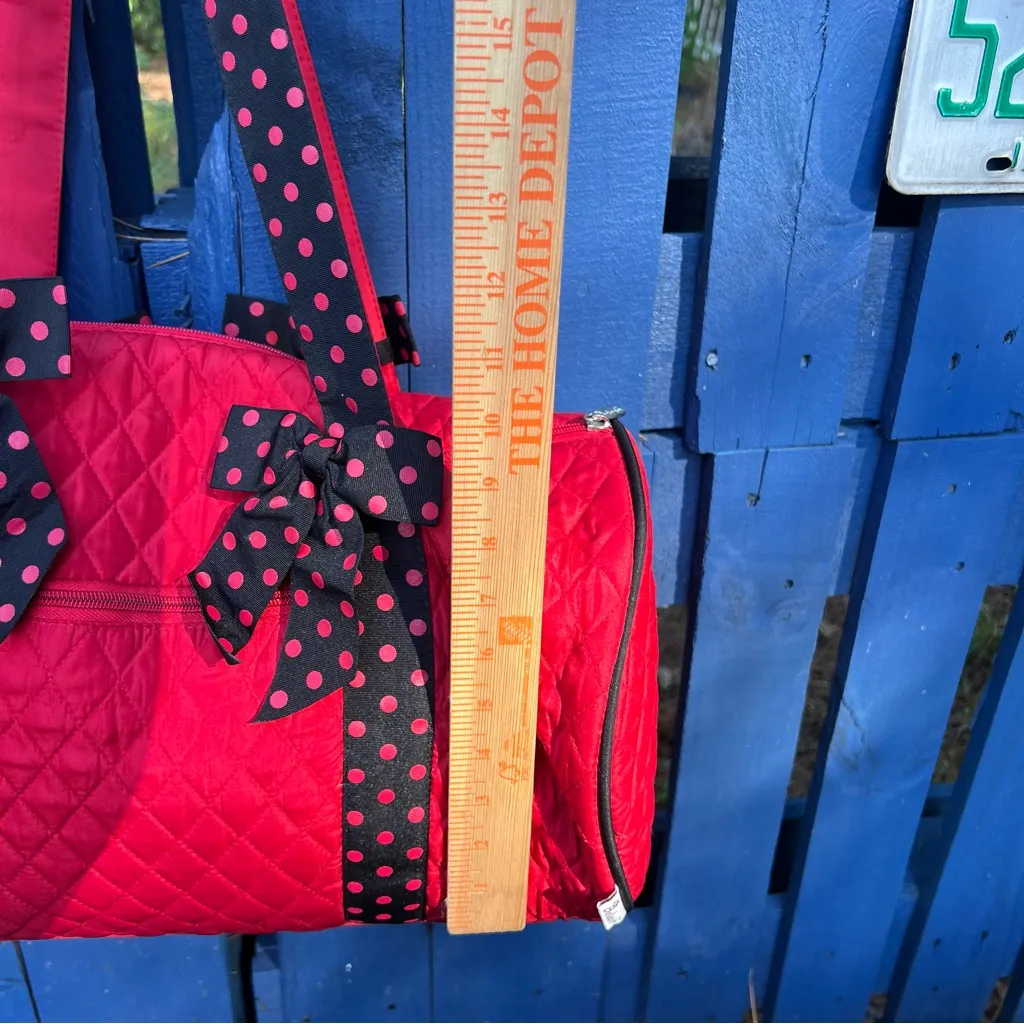 Belvah QUILTED DUFFLE BAG Polka Dot Overnight Travel Bag Georgia Bulldog Colors Red - Image 9