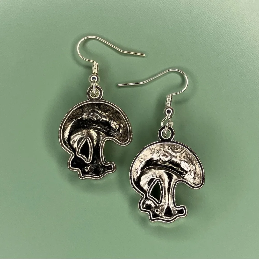 Silver Tone Mushroom Charm Earrings - Image 2
