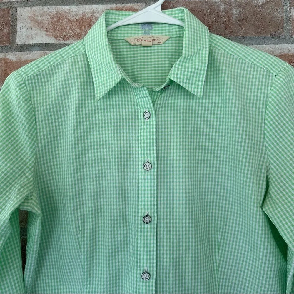 Brooks Brothers Gingham Button Down Shirt Cotton Women’s 4 Green Checkered - Image 2