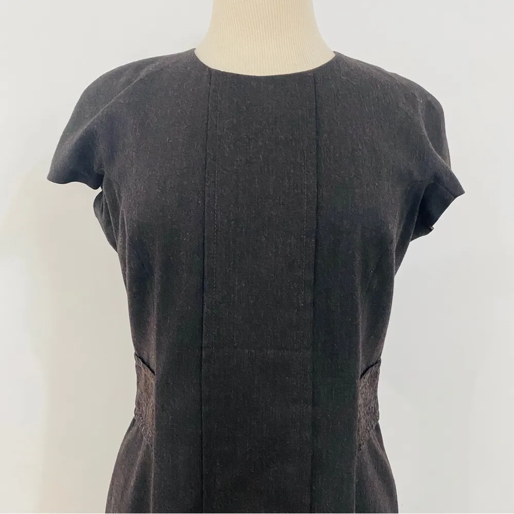 Etro shift midi wool dress Brown Size 10 - Image 7