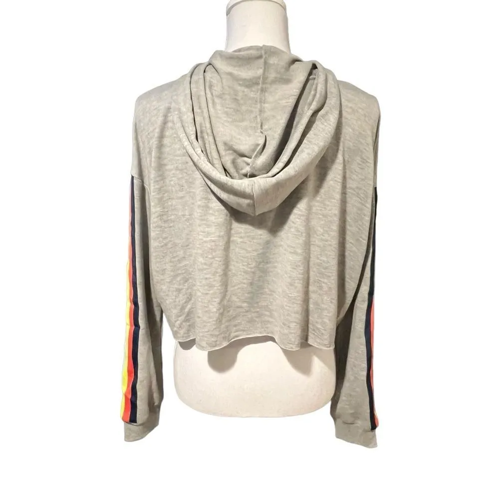 Wild Fable Cropped Hoodie Heather Grey Rainbow Sleeve XS Athleisure Yoga Casual - Image 4