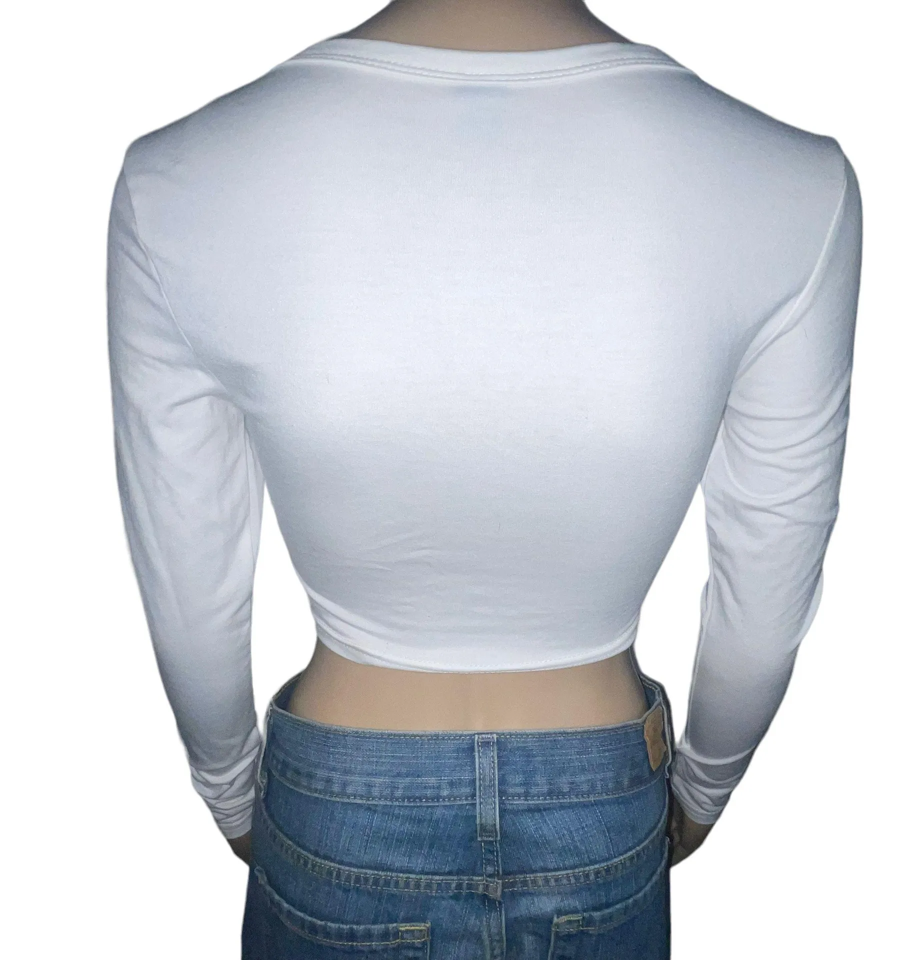 SheIn Long Sleeve Buttoned V Neck Crop Top - Image 3
