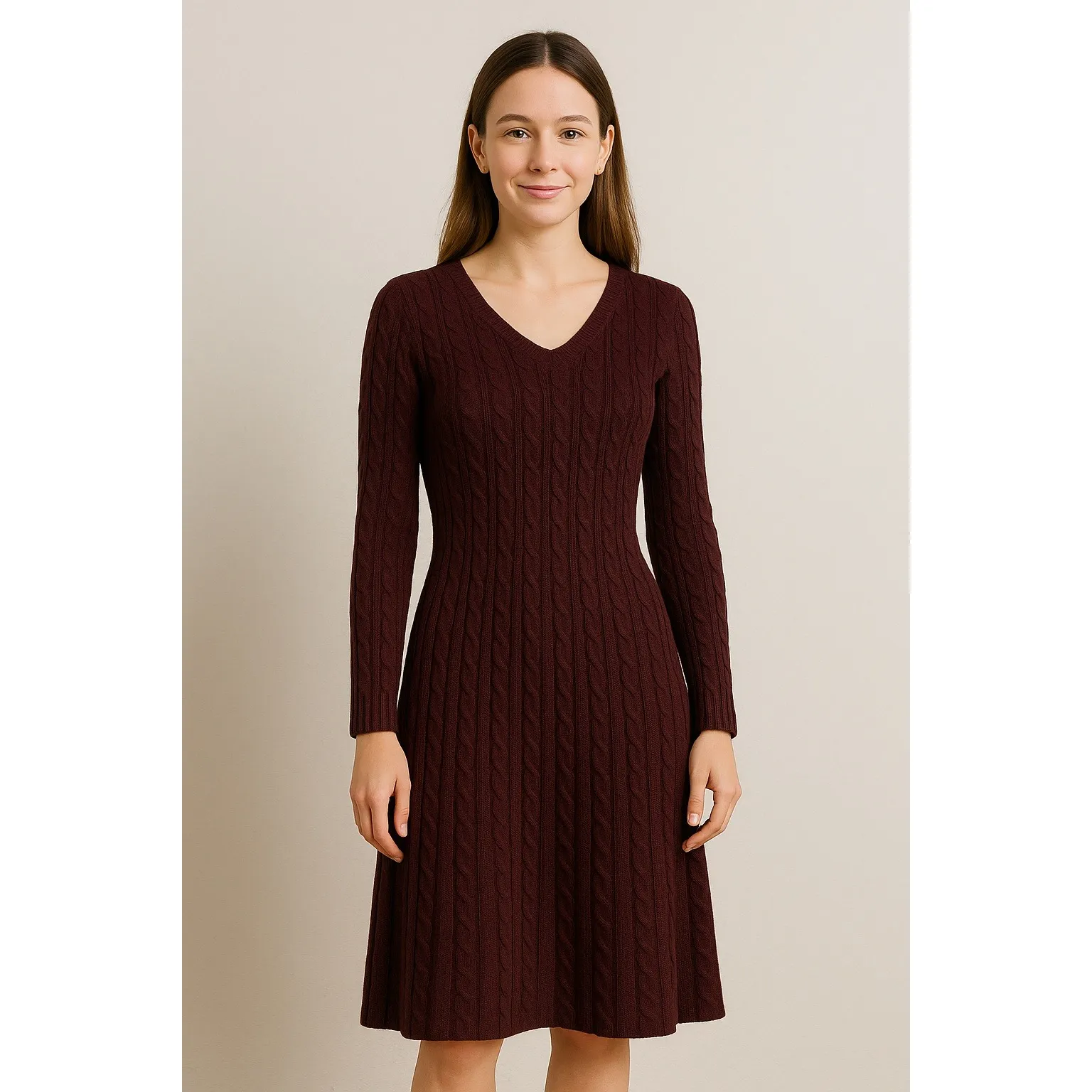 Jessica Howard Women's Size S Burgundy Cable Knit Sweater Dress Long Sleeve - Image 2