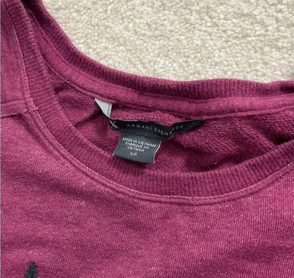 ARMANI EXCHANGE AX Womens Maroon Embroidered Logo Crop Sweatshirt Small - Image 5