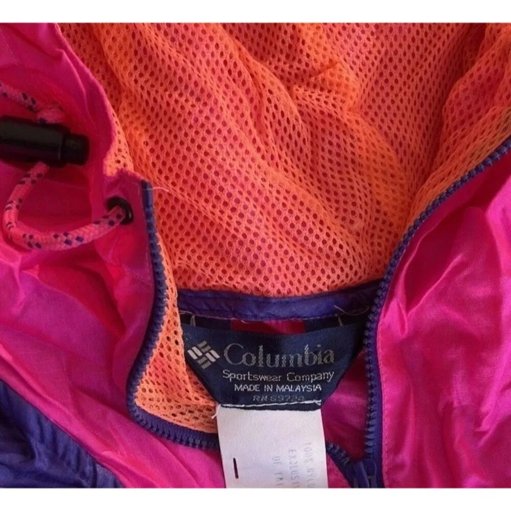 Vintage Columbia Track top Windbreaker Jacket Women’s Size M Pink Purple Orange - Image 10