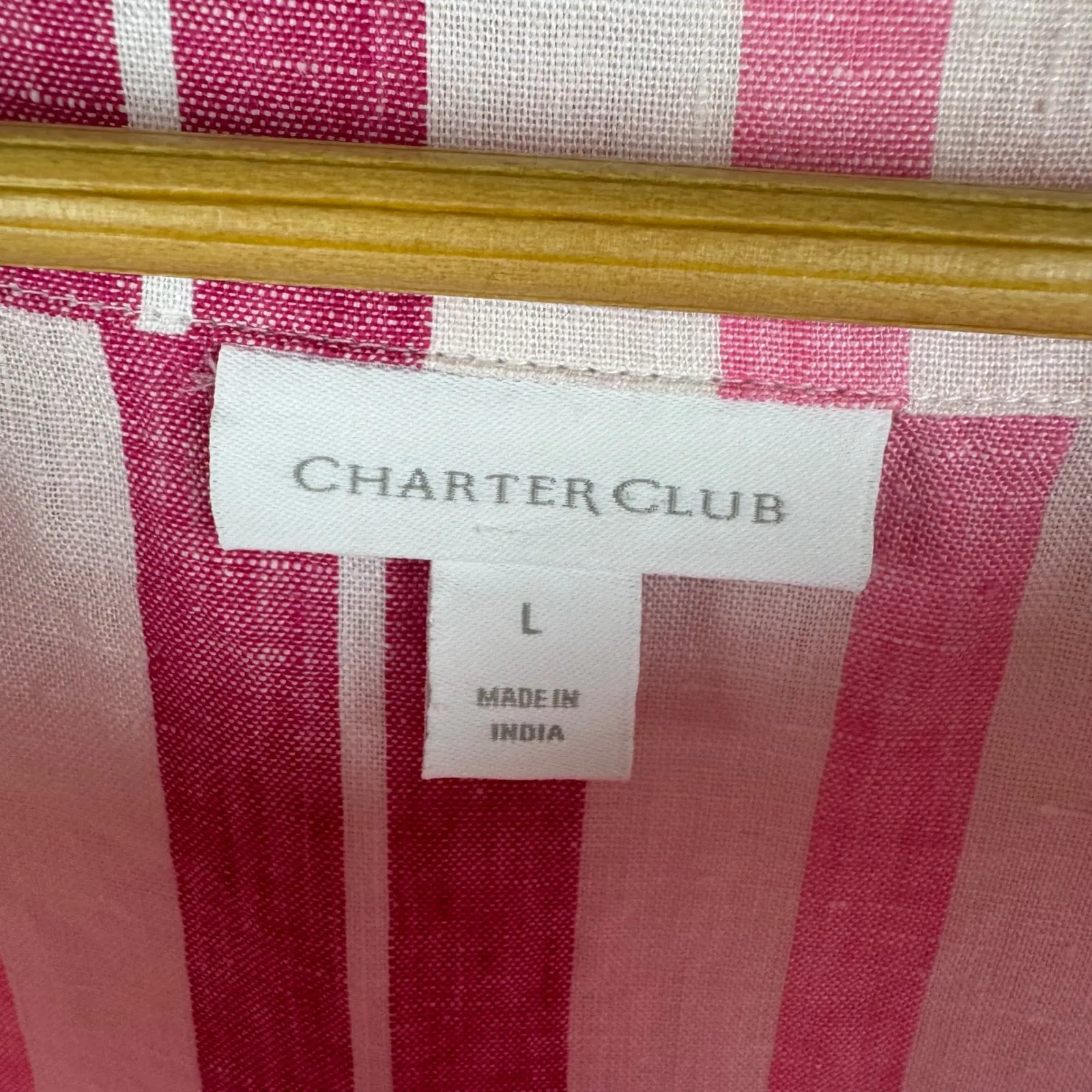 Charter Club 100% Linen Striped Top Large Pink Ruffle Cuff Preppy Coastal Beachy - Image 5