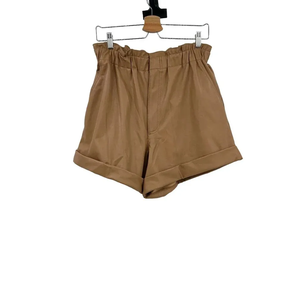 Abercrombie and Fitch Shorts Faux‎ Vegan Leather High Waist Camel Tan Size Large - Image 7