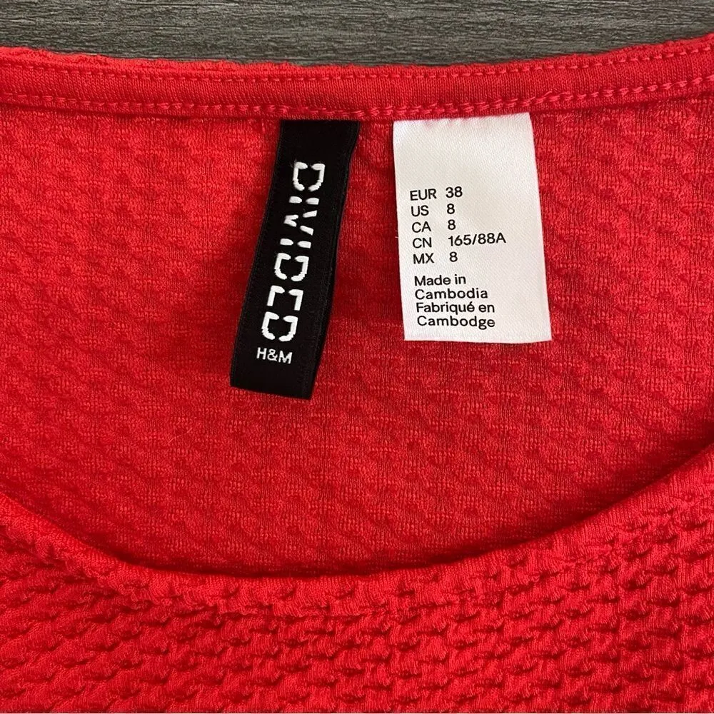 H&M Fit And Flare Dress Red Flattering Stretchy Holiday Party - Image 3