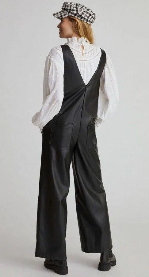 Anthropologie Vegan Leather Wide Leg Jumpsuit by Avec Les Filles In Grey. Size L - Image 3