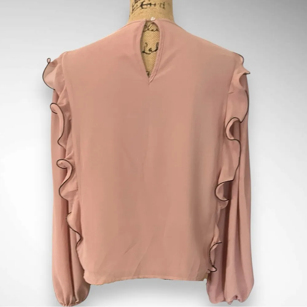 SHEIN VCAY Dusty Pink Lantern Long Sleeve Blouse With Pleated Detail LG | NWOT - Image 3