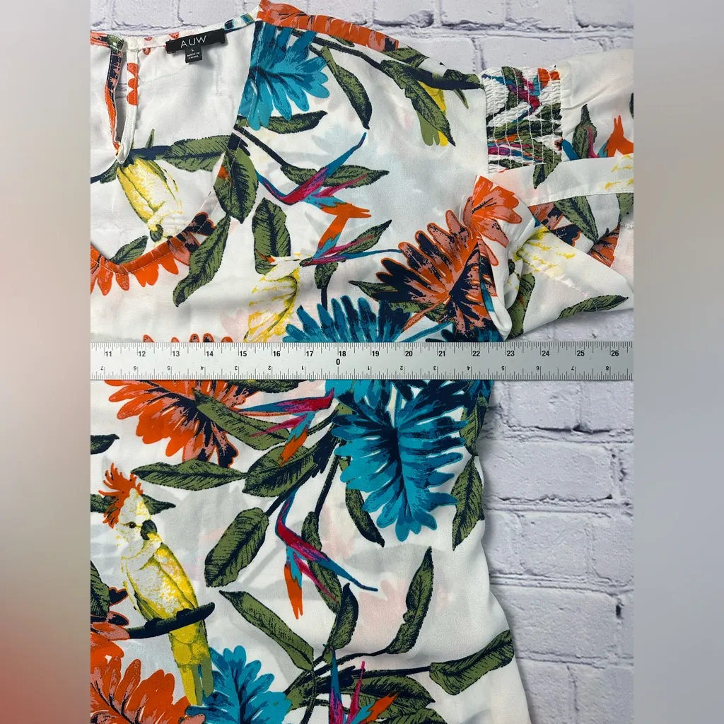 AUW  Tropical Floral Short Sleeve Blouse‎ Size Large - Image 6