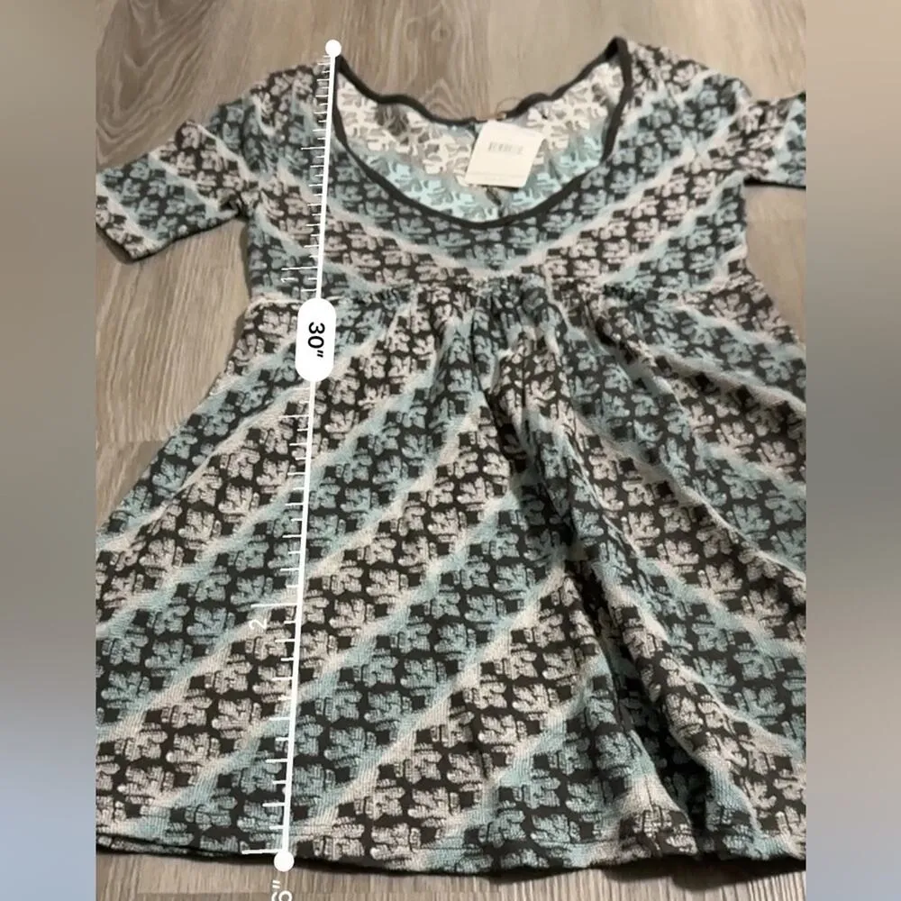 Free People Gray Blue & White Short Sleeve Scoop Neck‎ Knit Tunic Dress Size S - Image 8