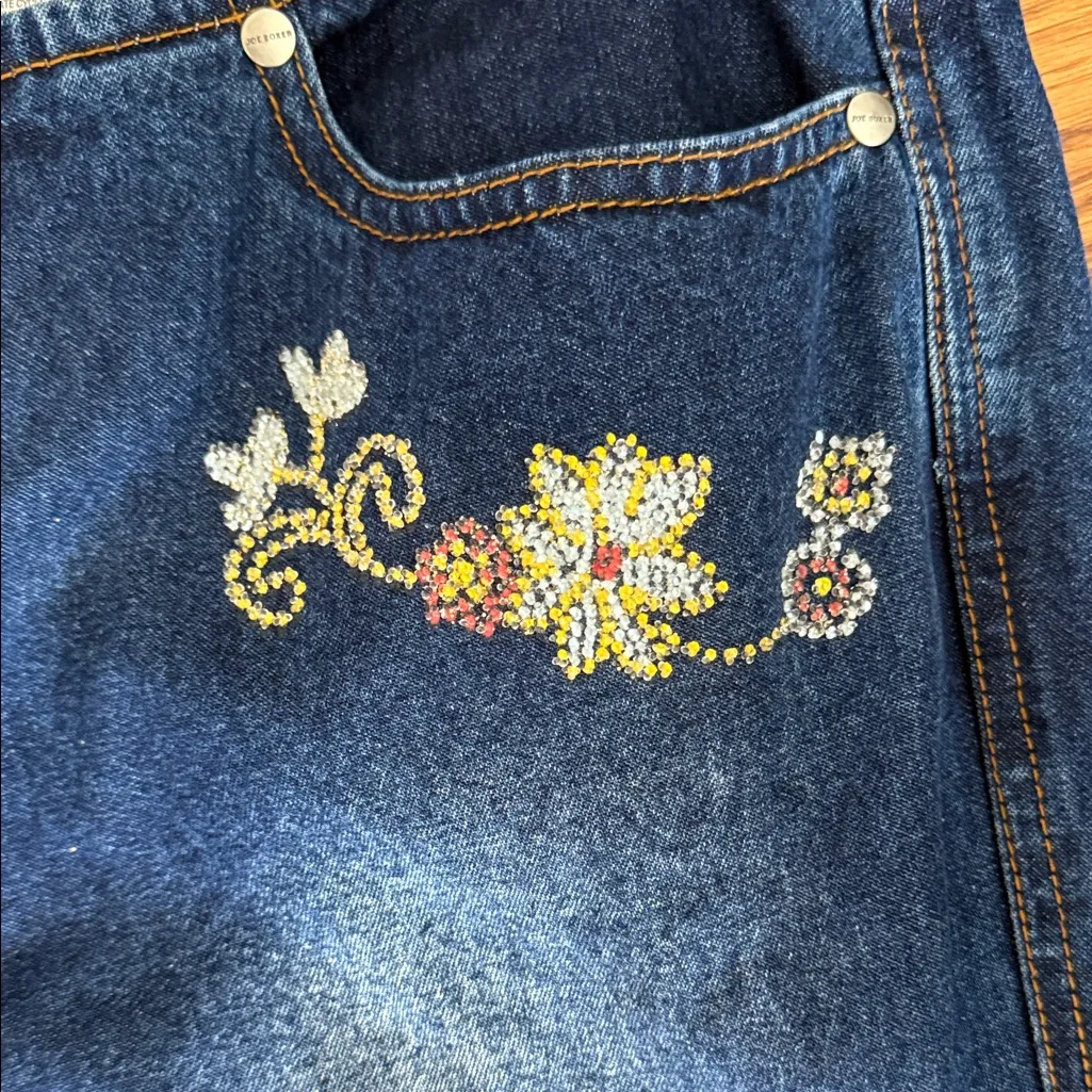 Joe Boxer Vintage Y2K Rhinestone Sparkling Floral Bootcut Jeans Women’s Size 9 - Image 3