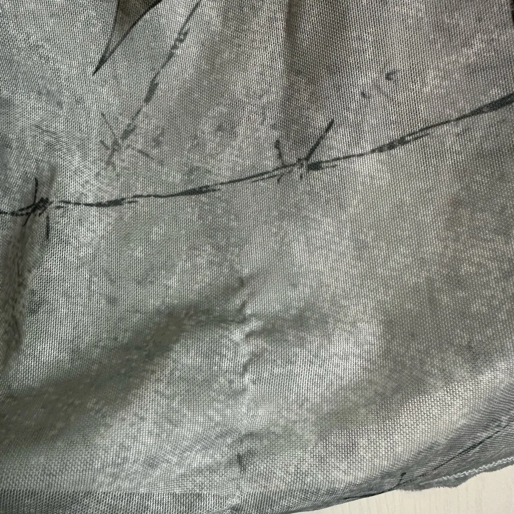 Womens Y2K Mesh T-Shirt Gray Cross Angel Wings Tattoo Sleeve Grunge Size Med - Image 9