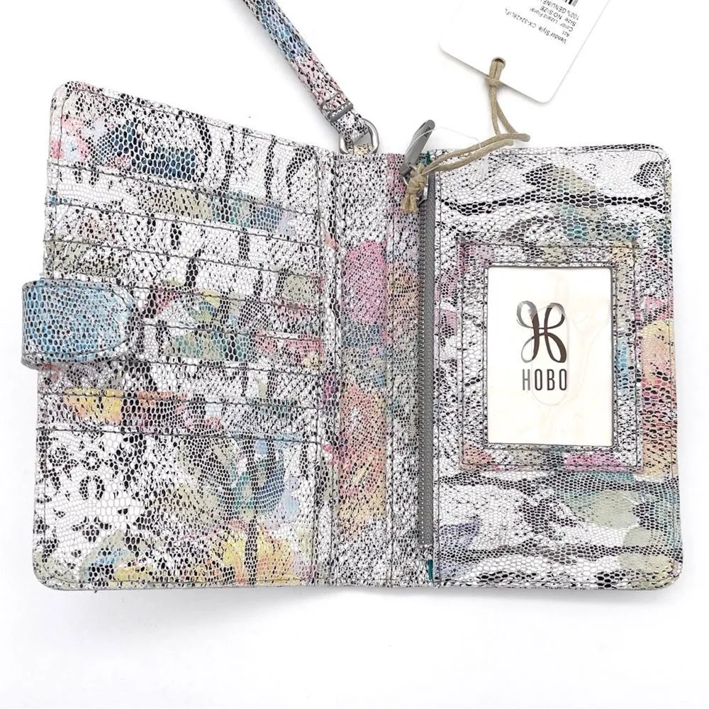 NWT Hobo Act Wristlet Wallet in Lizard Floral Leather White Pink Gray Blue NEW - Image 7
