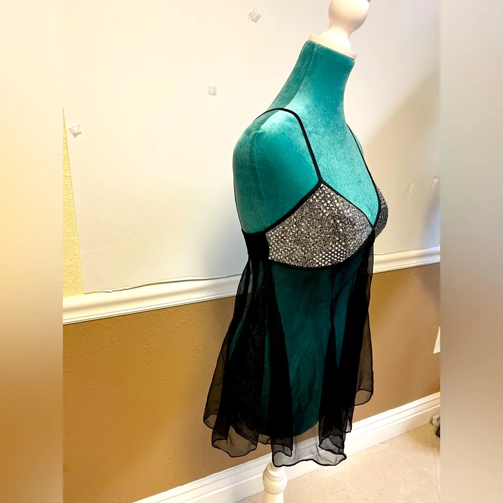 Vintage Escante Black Sheer Babydoll Lingerie with Silver Sequin Cups - Image 2