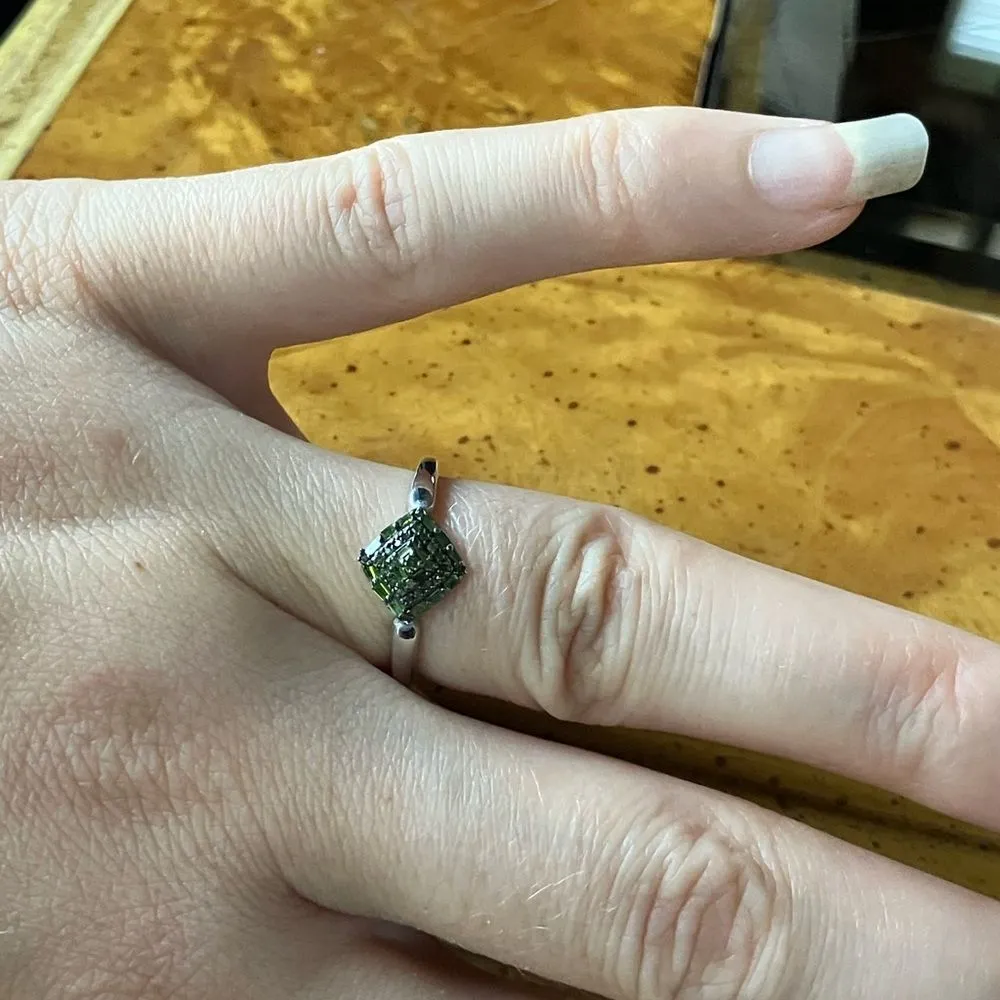 Natural Green Diamond Sterling Silver Ring Size 6 - Image 3