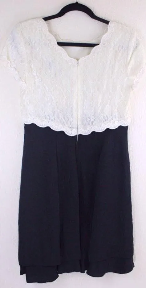Vintage 90s SL Fashions Cream Lace Black Babydoll Scalloped Dress Size 8 - Image 2