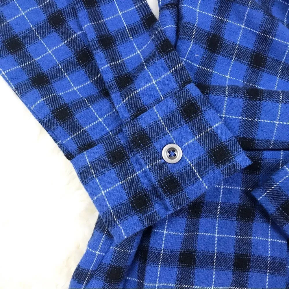 STEVE MADDEN Blue Plaid Shirt Dress Long Sleeve Button Front Black Size XS‎ New - Image 7