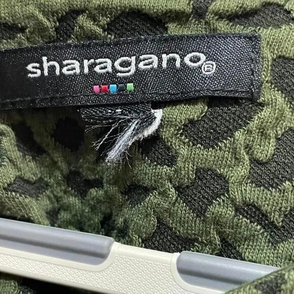 Sharagano Olive Animal Print Career Dress L 3/4 Sleeve Pockets Office‎ Chic Green Size 12 - Image 2