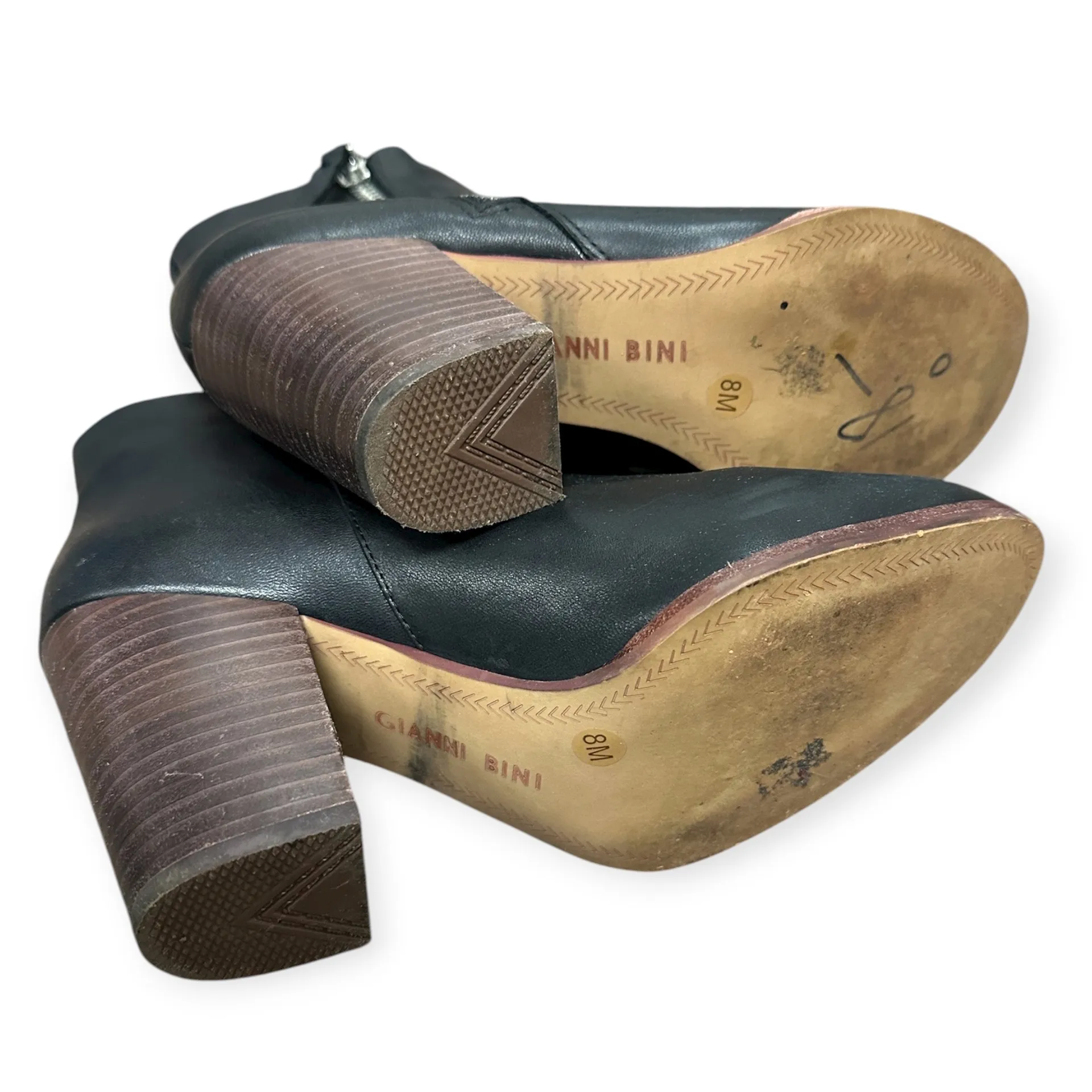 Gianni Bini Chellie Black Leather Ankle Boots with Wooden Heel - Image 5